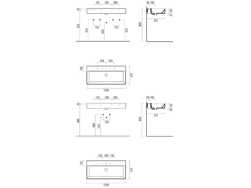 Раковина накладная/подвесная GSI KUBE X 9423011 1000 мм х 470 мм, без отверстия под смеситель, с переливом, без крепежа, белая глянцевая