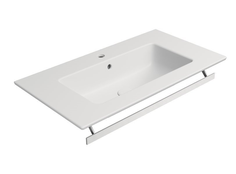 Накладная/подвесная прямоугольная раковина GSI PURA 8885109 820 мм х 460 мм, с отверстием под смеситель, с переливом, цвет Белый матовый