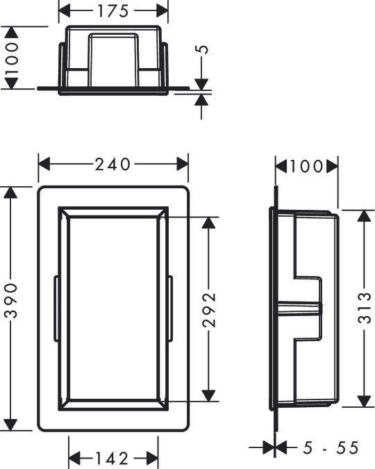 Настенный короб HANSGROHE XtraStoris Original 56057800 с интегрированной рамой 300 мм х 150 мм х 100 мм, полированная сталь