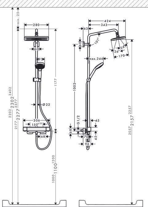 Душевая система Нansgrohe Croma E Showerpipe 280 1jet 27630000 хром