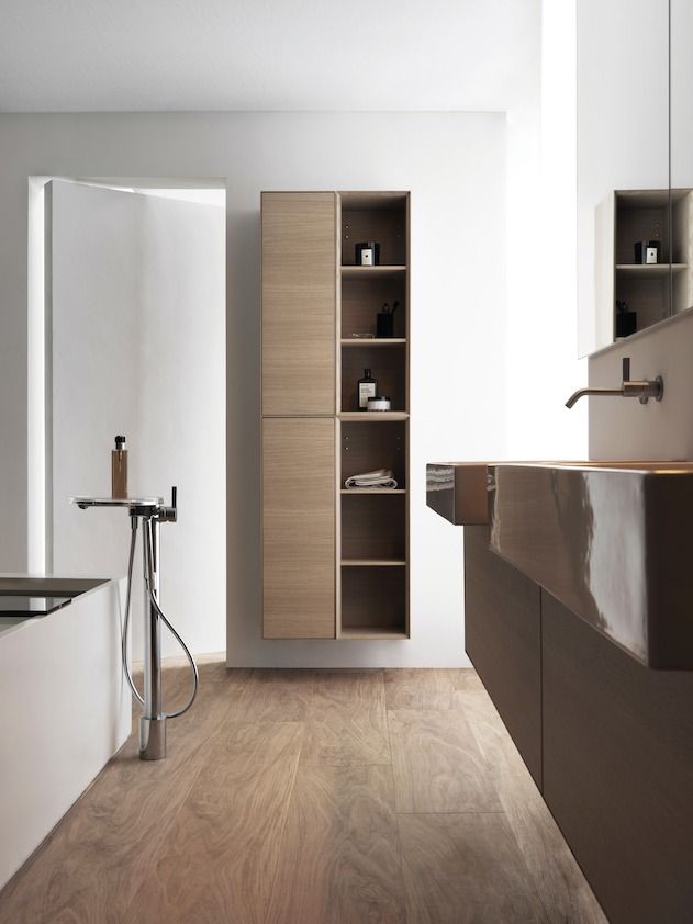 Средний шкаф-пенал подвесной Laufen Boutique 4.0915.1.150.250.1 90 см, 2 полки, дверца слева или справа, светлый дуб