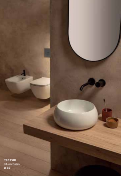 Раковина - чаша накладная круглая GLOBO T-EDGE TE035BI Ø 350 мм, без отверстия под смеситель, без перелива, белая глянцевая