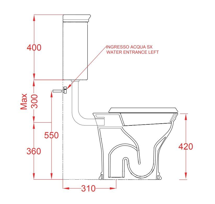 Средний подвесной бачок для напольного унитаза ARTCERAM CIVITAS CIC007 03 00 390 мм х 440 мм, с ручкой и сливной трубой, чёрный глянцевый (Снимается с производства)