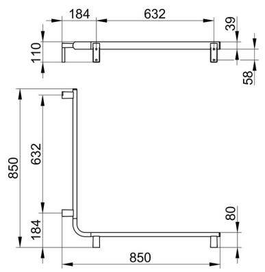 Поручень вдоль стены для установки справа и слева KEUCO AXESS 35011 018800 850 мм х 850 мм, со штангой для душа, цвет Хром