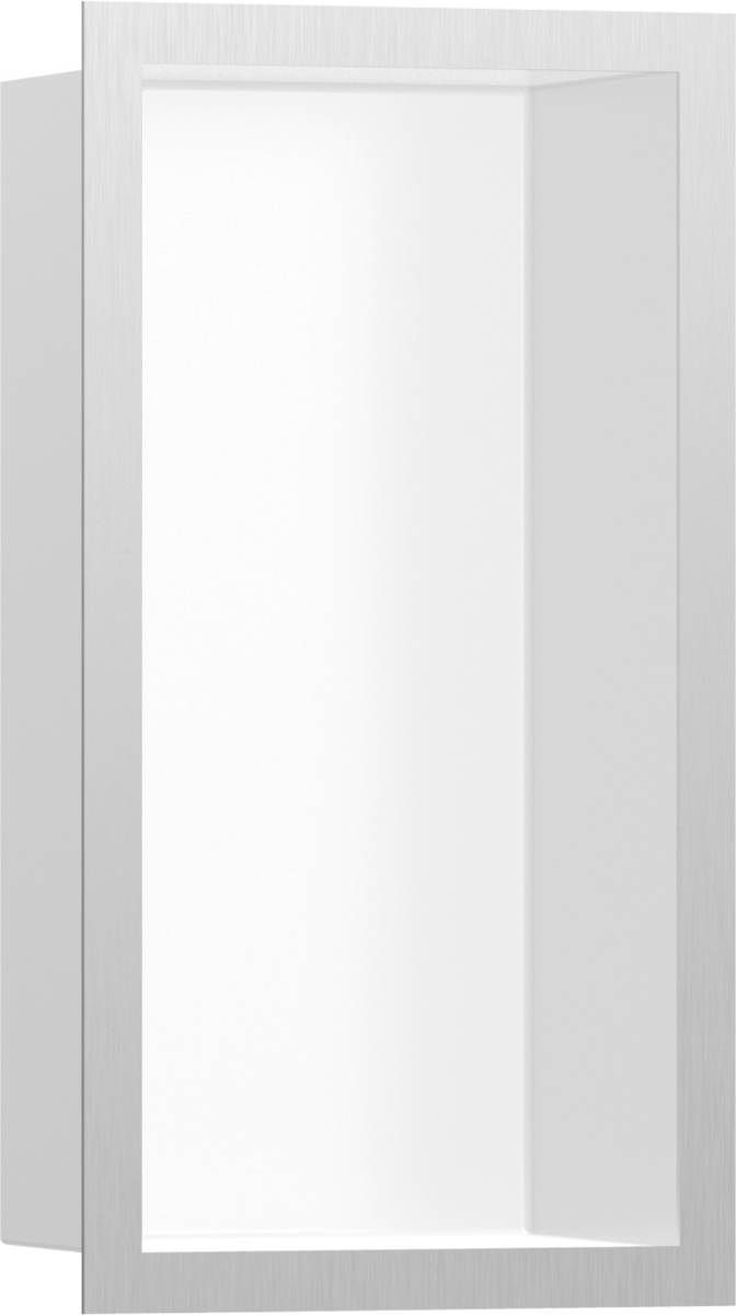Настенный короб HANSGROHE XtraStoris Individual 56096800 с дизайнерской рамой, 300 мм х 150 мм х 100 мм, матовый белый/полированная сталь