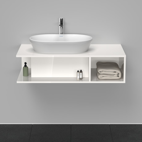 Тумба подвесная под раковину слева DURAVIT D-Neo DE492902222 1000 мм х 550 мм, с открытой боковой полкой справа и консолью, белый глянцевый