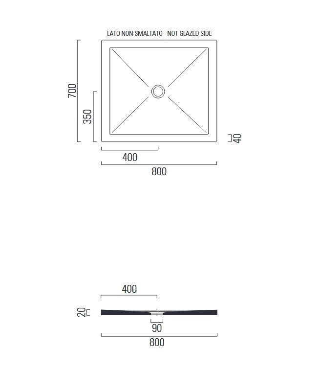 Керамический поддон GSI PURA H2 46080709 700х800х20 мм, цвет белый матовый