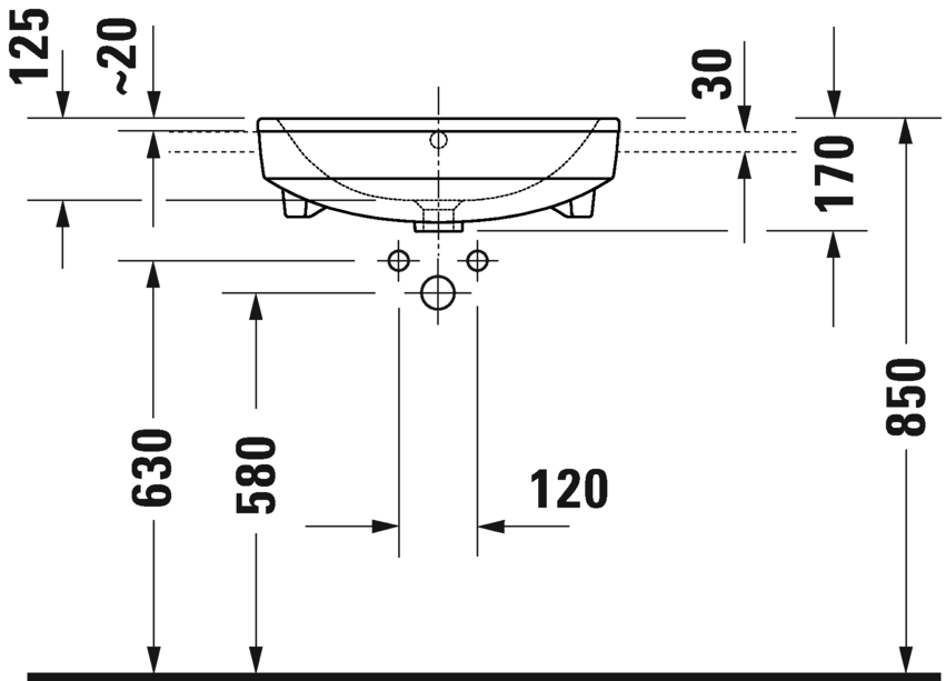 Раковина полувстраиваемая Duravit DURAVIT No.1 03765500002 460 мм х 550 мм, с переливом, с отверстием под смеситель, белая