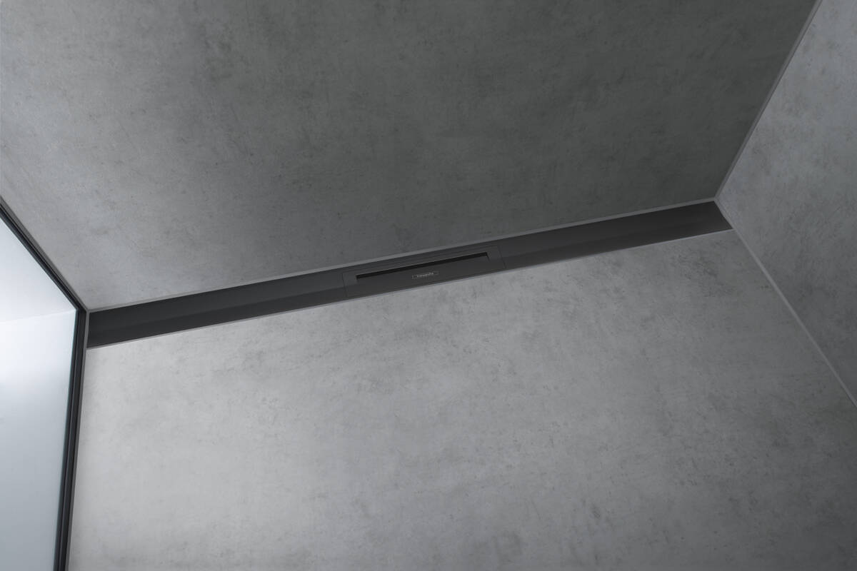 Внешняя часть линейного слива для укорачиваемого душа HANSGROHE RainDrain Flex 56053670 1000 мм, для пристенного монтажа, матовый чёрный