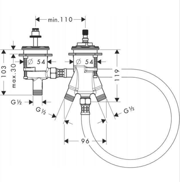 Скрытая часть для термостата на край ванны AXOR 15486180 на 2 отверстия