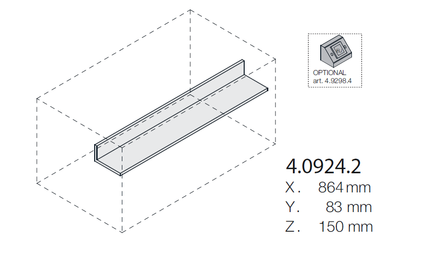 Полочка  внутренняя для мебели   Laufen  Boutique   4.0924.2.150.250.1  865х85х150 мм, (для тумб 90х50 см), шпон светлый  дуб, с местом для розетки 