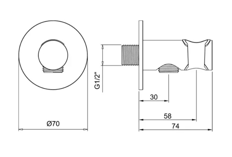 Вывод из стены с держателем для душа ALMAR SHOWER ACCESSORIES E095037.AB с круглым отражателем, цвет Absolute Black