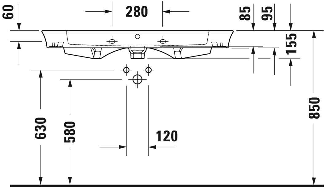 Раковина встраиваемая Duravit White Tulip 2363100000 1050 мм х 490 мм, с отверстием под смеситель, с переливом, белая