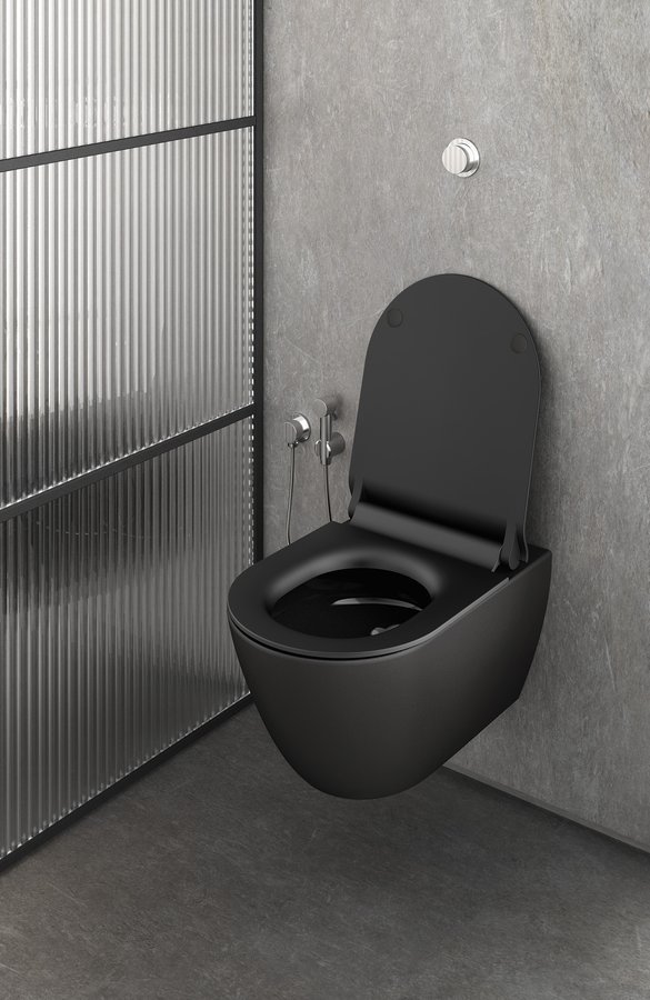 Унитаз подвесной безободковый GSI PURA 8815FR526 550 мм х 360 мм, с Swirlflush 2.0, с крепежом, цвет Чёрный матовый Ardesia (старый артикул 881526 / 8815FR226)