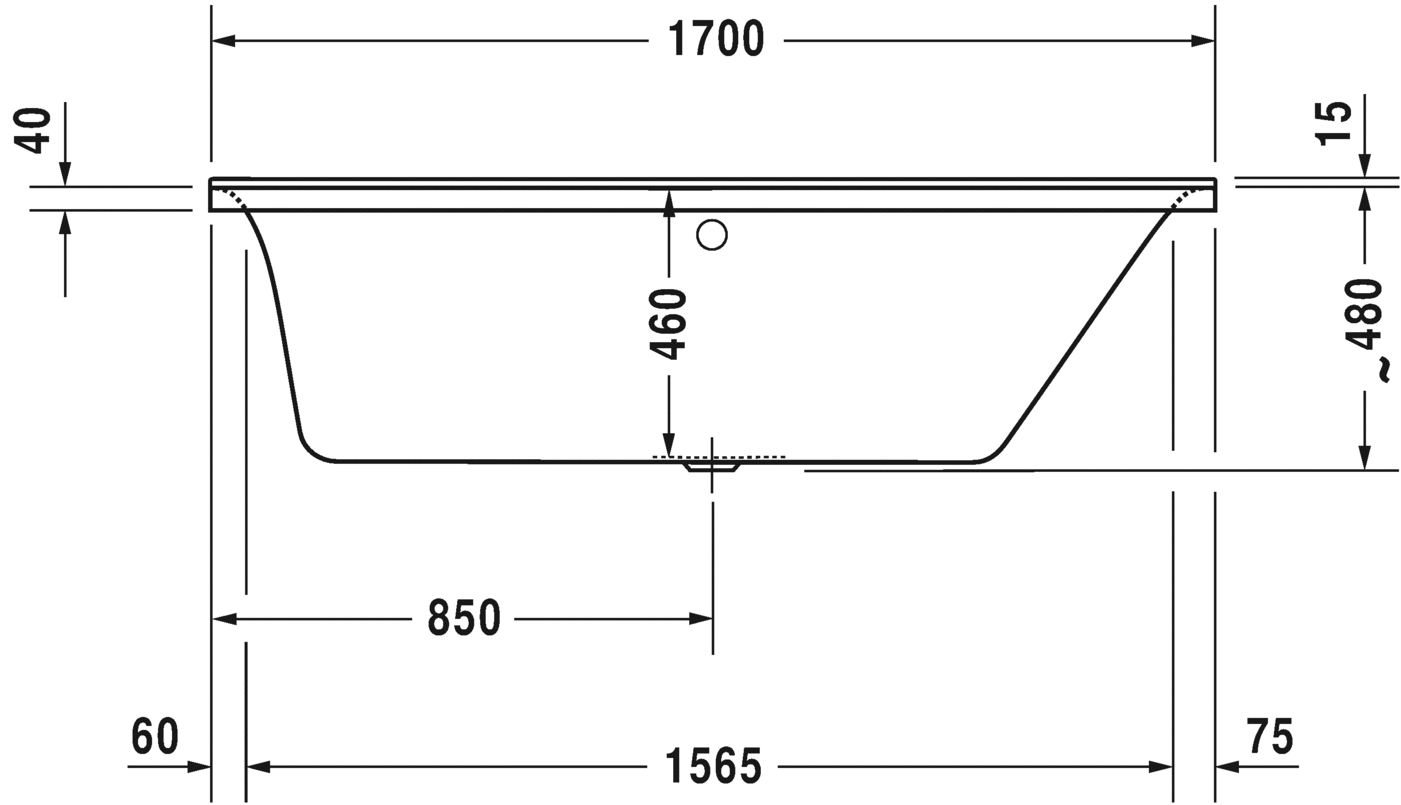 Акриловая ванна Duravit P3 Comforts 700374000000000 1700 х 700 c наклоном для спины справа, встраиваемая или с панелями, белая (изделие снято с производства)