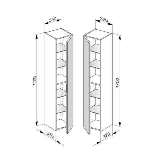 Шкаф - пенал высокий подвесной KEUCO EDITION 11 31330 570002 петли справа, 4 стеклянные полки, корпус матовый лак/фасад глянцевое стекло, чёрный