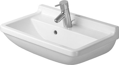 Раковина подвесная Duravit Starck 3 03015500001 с одним отверстием под смеситель, с переливом, с покрытием WonderGliss,  белая