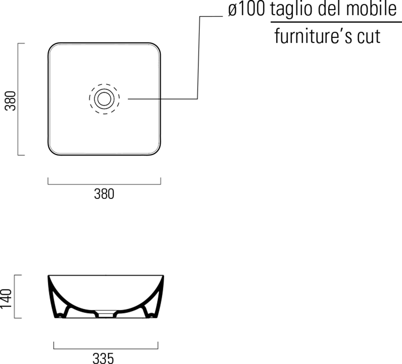Раковина накладная квадратная GSI NUBES 903824 380 мм х 380 мм, без перелива, без отверстия под смеситель, цвет Матовый Blush