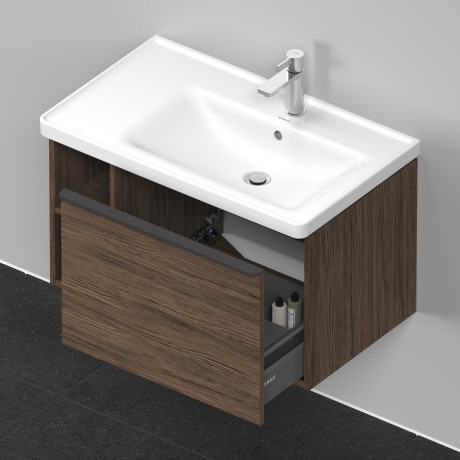 Тумба подвесная под раковину DURAVIT D-Neo DE425702121 784 мм х 452 мм, с выдвижным ящиком и открытой боковой полкой, орех тёмный