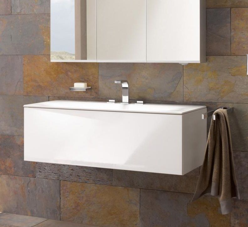 Тумба подвесная под раковину KEUCO EDITION 11 31361 570000 с одним выдвижным фронтом, корпус матовый лак/фасад глянцевое стекло, чёрный