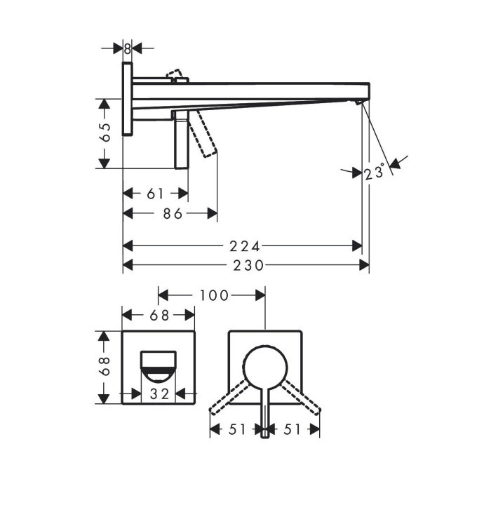 Однорычажный настенный смеситель для раковины Hansgrohe Tecturis E 73051670 излив 225 мм, скрытого монтажа, цвет Чёрный матовый