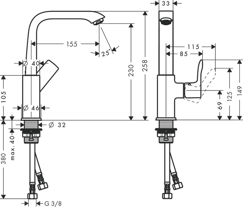 Смеситель для раковины высокий Hansgrohe Metris 31081000 Хром