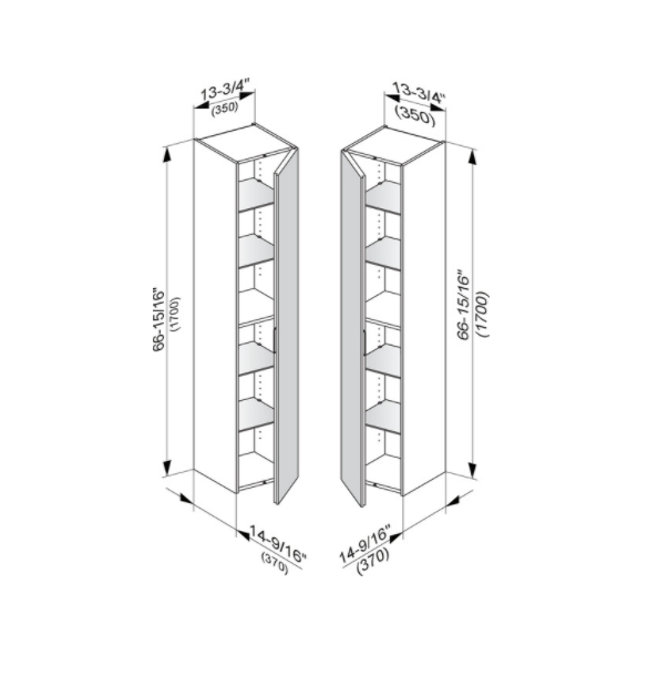 Шкаф - пенал высокий подвесной KEUCO EDITION 11 31330 380002 петли справа, 4 стеклянные полки, корпус/фасад структурный лак, белый