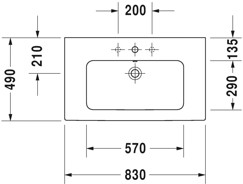 Раковина Duravit Me by Starck 2336830030 с 3 отверстиями под смеситель, с переливом,  белая