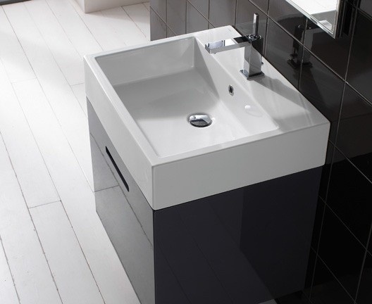 Раковина подвесная/накладная GLOBO STONE SCQ61BI 600 мм х 500 мм х 140 мм, с тремя намеченными отверстиями под смеситель, с переливом, цвет белый глянцевый