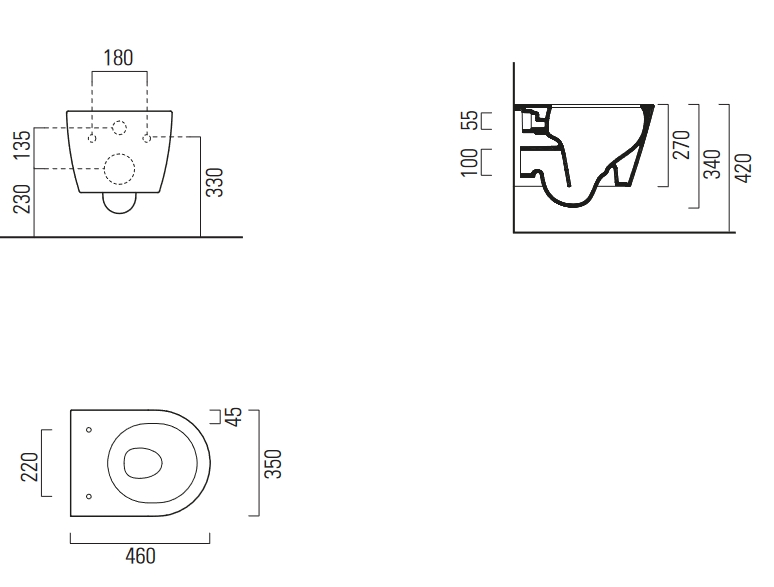 Унитаз подвесной GSI PURA 8802FR209 460 мм х 350 мм, Swirlflush, с крепежом, цвет Белый матовый