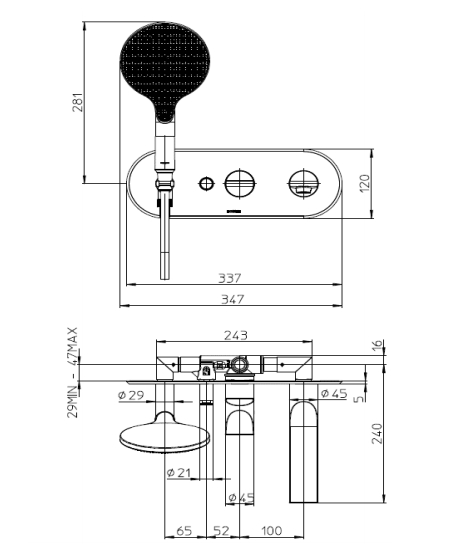 Наружная часть смесителя для ванны BOSSINI Apice Z00557.094 c изливом, верхним душем и шлангом, никель шлифованный
