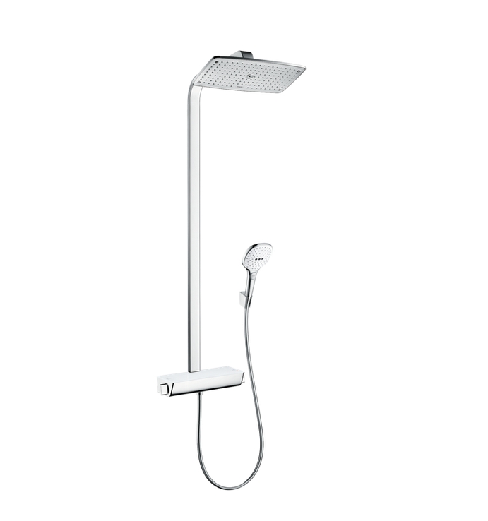 Душевая система с термостатом и ручным душем HANSGROHE Raindance E Showerpipe 360 1jet 27286400 с Ecosmart 9 л/мин, цвет Белый/Хром