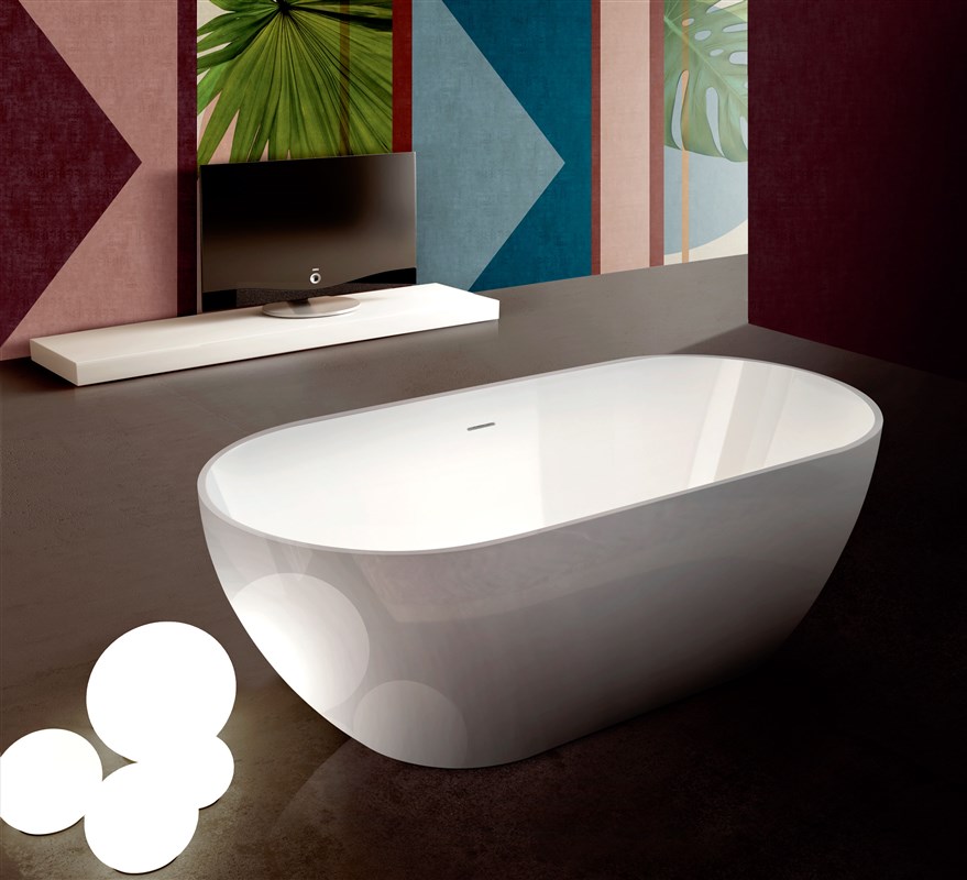 Ванна отдельностоящая TREESSE CLIVIA V447BL 800 мм х 1700 мм, из композита Solid Surface, белый глянцевый