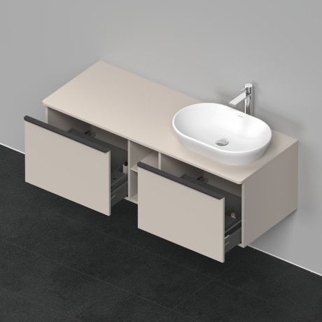 Тумба подвесная под раковину справа DURAVIT D-Neo DE4950R9191 1400 мм х 550 мм, с 2 выдвижными ящиками и открытой полкой, серо-коричневый матовый