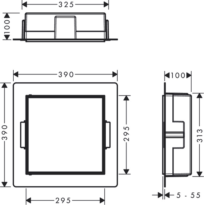 Настенный короб HANSGROHE XtraStoris Rock 56085800 с открытой рамой 300 мм х 300 мм х 100 мм, с дверью для облицовки плиткой, полированная сталь