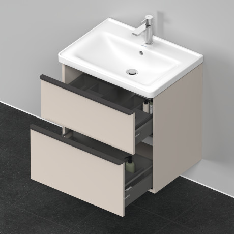 Тумба подвесная под раковину DURAVIT D-Neo DE435409191 634 мм х 452 мм, с выдвижным ящиком и выдвижным отделением, серо-коричневый матовый