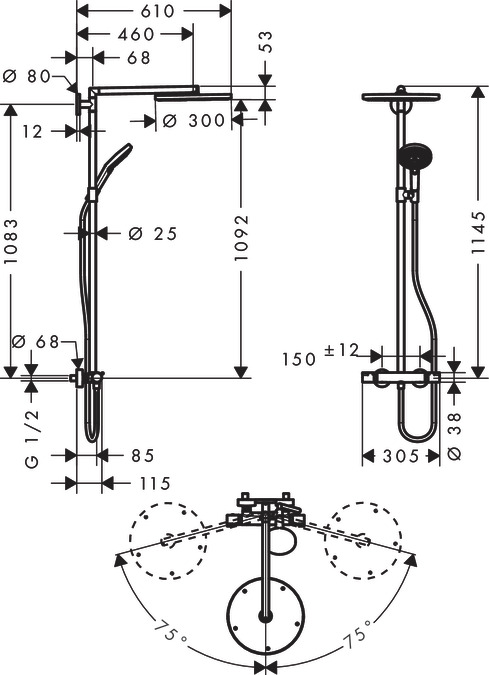 Душевой комплект Hansgrohe Raindance Select 27114000 Showerpipe 300 с термостатом хром