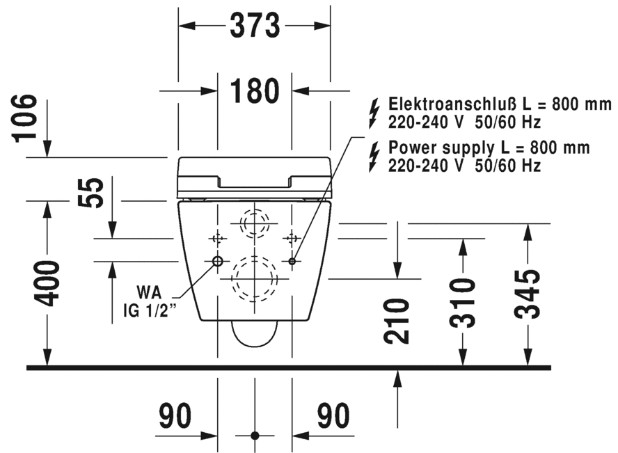 Унитаз подвесной Duravit Me by Starck Rimless 2529592000 с вертикальным смывом, для SensoWash, безободковый, с креплением Durafix, с покрытием HygieneGlaze, белый