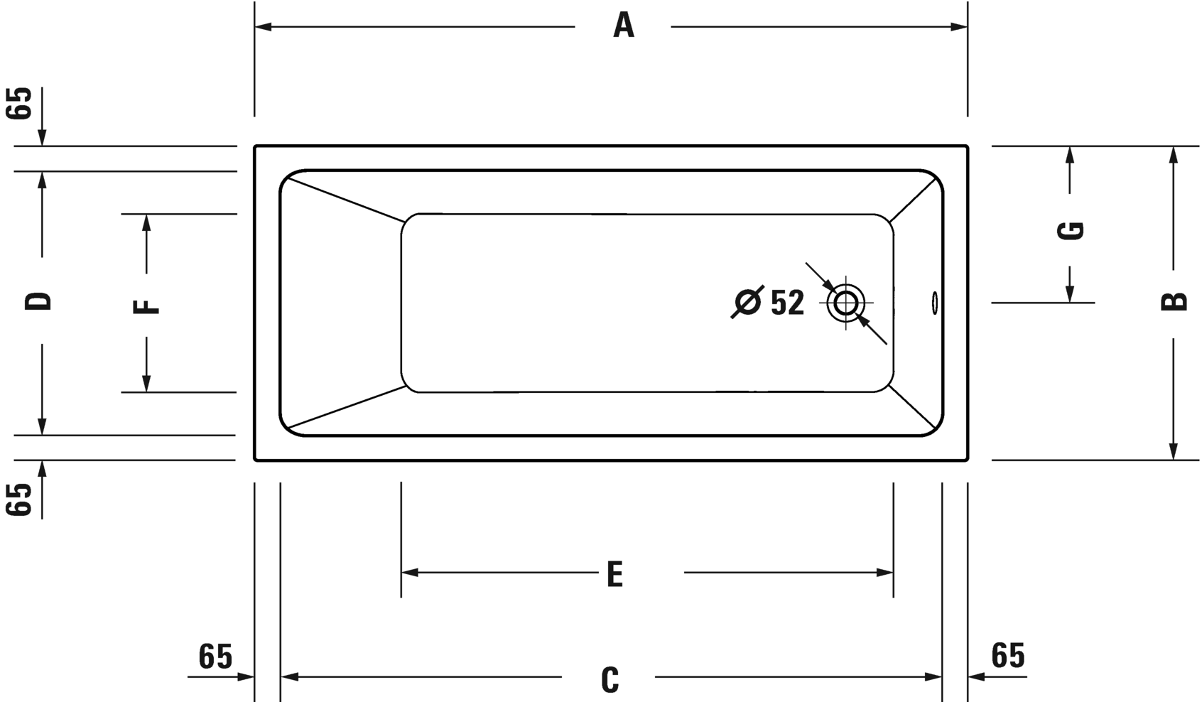 Ванна встраиваемая акриловая DURAVIT Duravit No.1 700487000000000 700 мм х 1500 мм х 420 мм, с наклонной спинкой, белая глянцевая