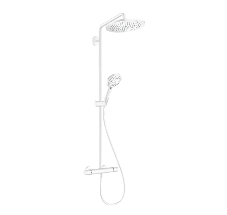 Душевая система с термостатом  и ручным душем HANSGROHE Croma Select S Showerpipe 280 1 jet 26891700 120 3jet, с Ecosmart, цвет Белый матовый