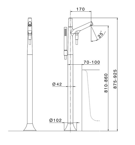 Внешняя часть напольного однорычажного смесителя для ванны CISAL Vita VI01420021 с ручным душем, шлангом, цвет Хром