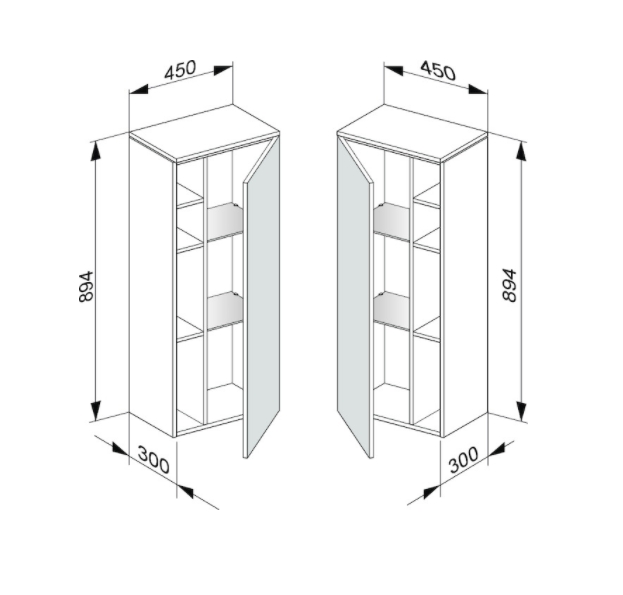 Шкаф средний подвесной KEUCO EDITION 400 31725 400001 петли слева, 2 стеклянные полки, корпус глянцевый лак/фасад глянцевое стекло, белый
