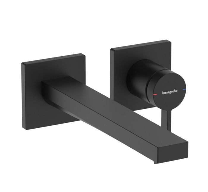 Однорычажный настенный смеситель для раковины Hansgrohe Tecturis E 73051670 излив 225 мм, скрытого монтажа, цвет Чёрный матовый