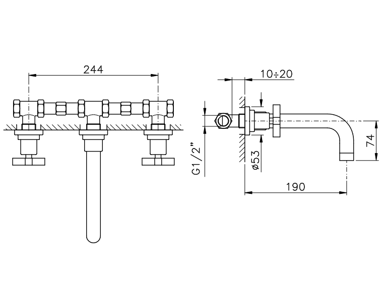 Смеситель для раковины двухвентельный настенный NICOLAZZI MAC KINLEY 05 2207CR29 Хром