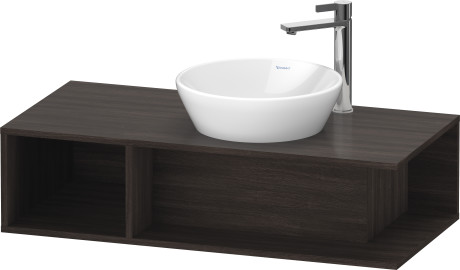 Тумба подвесная под раковину справа DURAVIT D-Neo DE493905353 1000 мм х 480 мм, с открытой боковой полкой слева и консолью, каштан тёмный