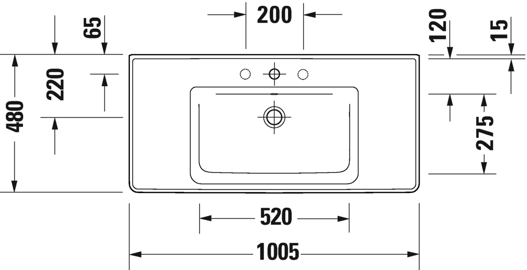 Раковина встраиваемая сверху Duravit D-Neo 2367100060 1005 мм х 480 мм, с переливом, без отверстия для смесителя, белая