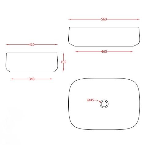 Раковина накладная ARTCERAM COGNAC QUADRO COL009 17 00 560 мм х 410 мм, без отверстия под смеситель, без перелива, чёрный матовый