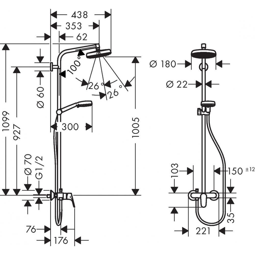 Душевая система Hansgrohe Crometta 160 1 jet 27266400 Белый/Хром