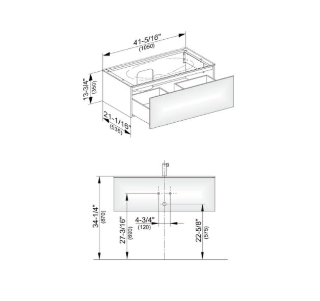 Тумба подвесная под раковину KEUCO EDITION 31351 110000 1050 мм х 350 мм, с одним выдвижным фронтом, корпус лак матовый/фасад глянцевое стекло, антрацит