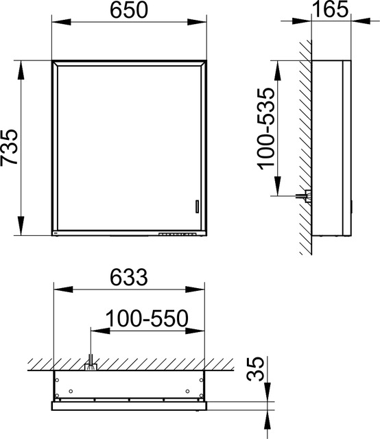 Левый зеркальный шкаф с подсветкой для настенного монтажа KEUCO Royal Lumos 14301 172201 165х650х735мм, цвет Алюминий серебристый анодированный/Белый